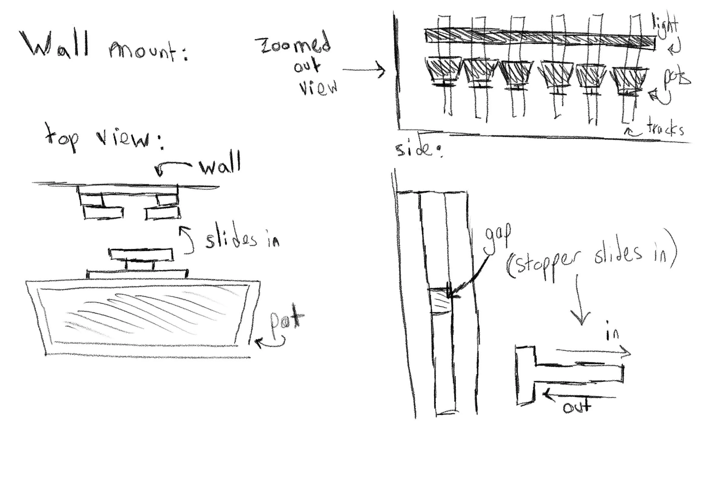 Initial Pomander Walk adjustable mounting sketch. It worked well but was later simplified.