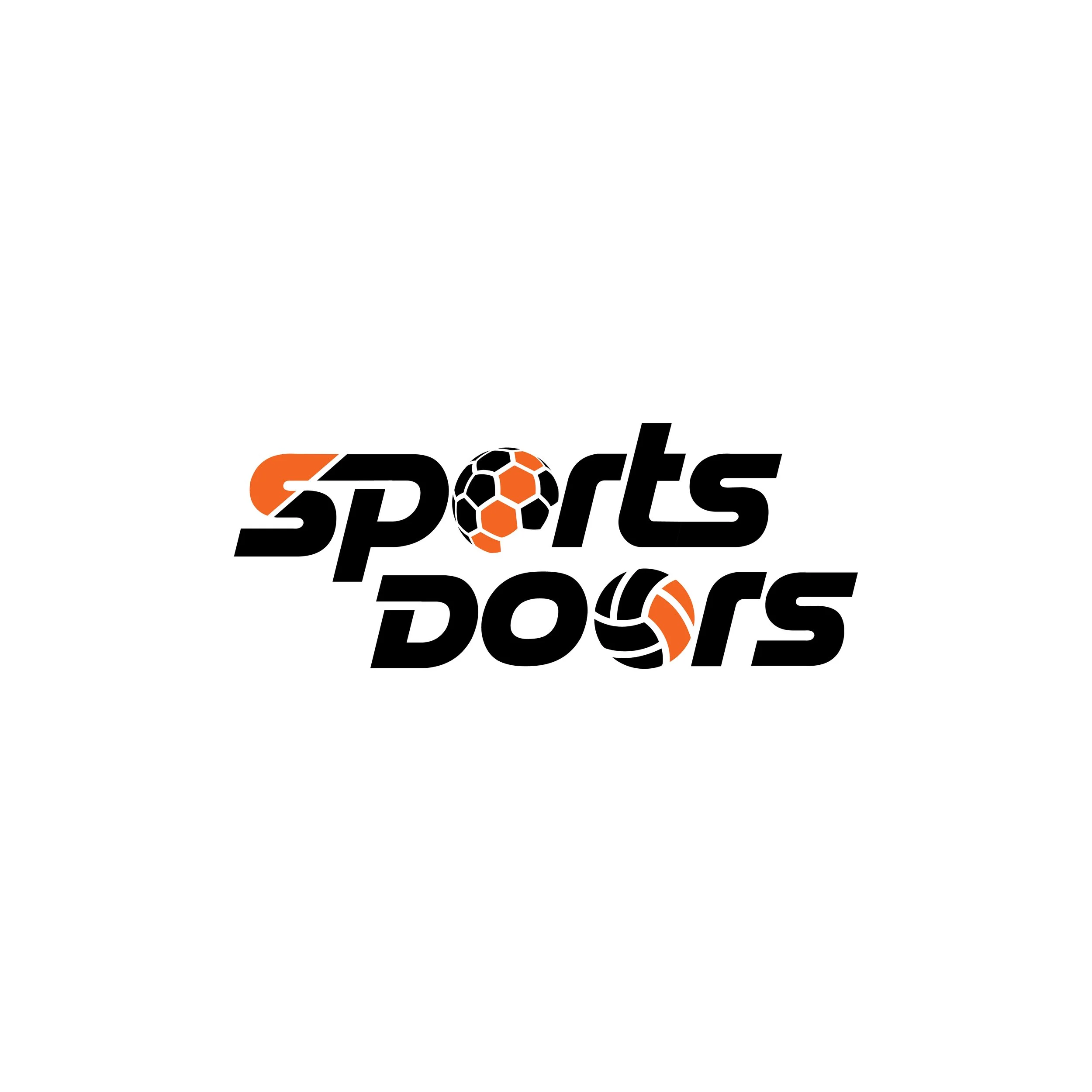Sports Doors logo with sports balls incorporated into the text design.