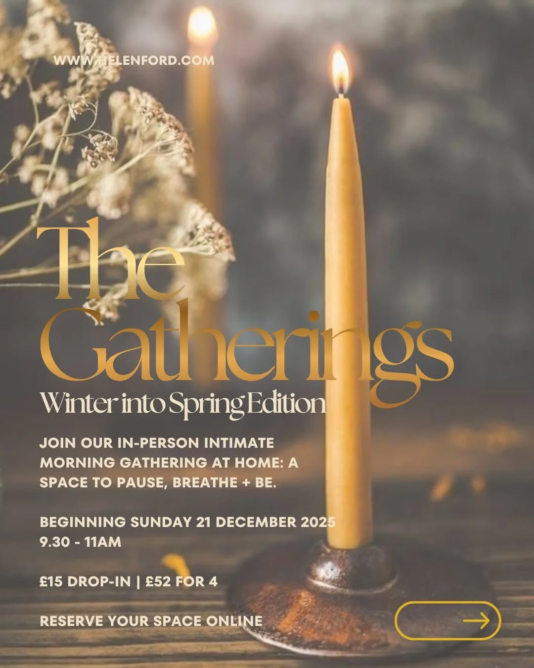 ⠀⠀⠀⠀⠀⠀⠀⠀⠀
{ T H E  G A T H E R I N G S }

I am opening my Home for a Winter into Spring Edition of Gatherings. The Gatherings is for those who would like to share space, story, feel held, witnessed + nurtured. 

I will be offering a guided meditation
