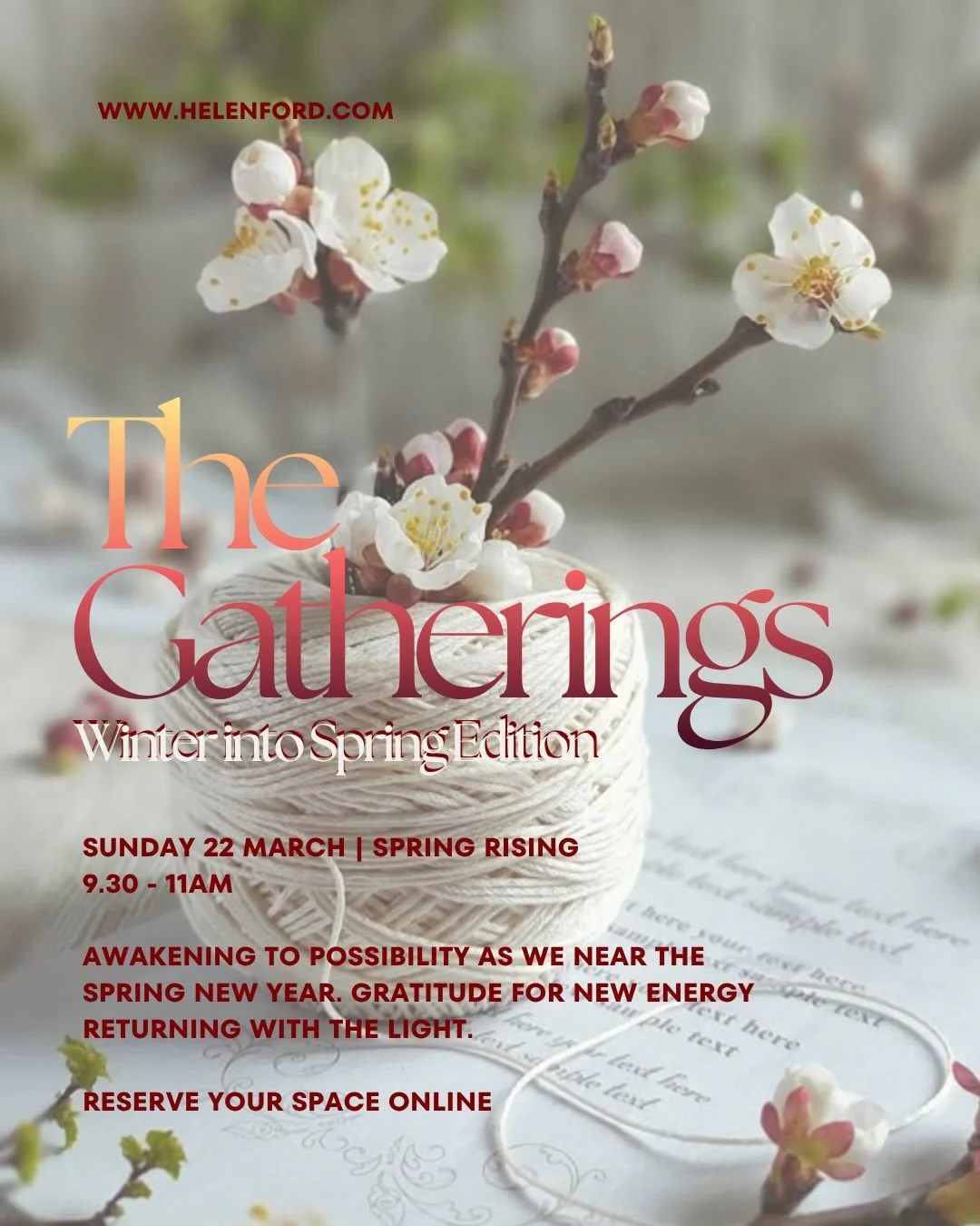 ⠀⠀⠀⠀⠀⠀⠀⠀⠀
{ T H E  G A T H E R I N G S }

The last of our Winter into Spring Gatherings is on March 22nd, 2026. As we near the spring new year we awaken to possibility + gratitude for the return of the light. 

The booking link is in bio. 

A reminde