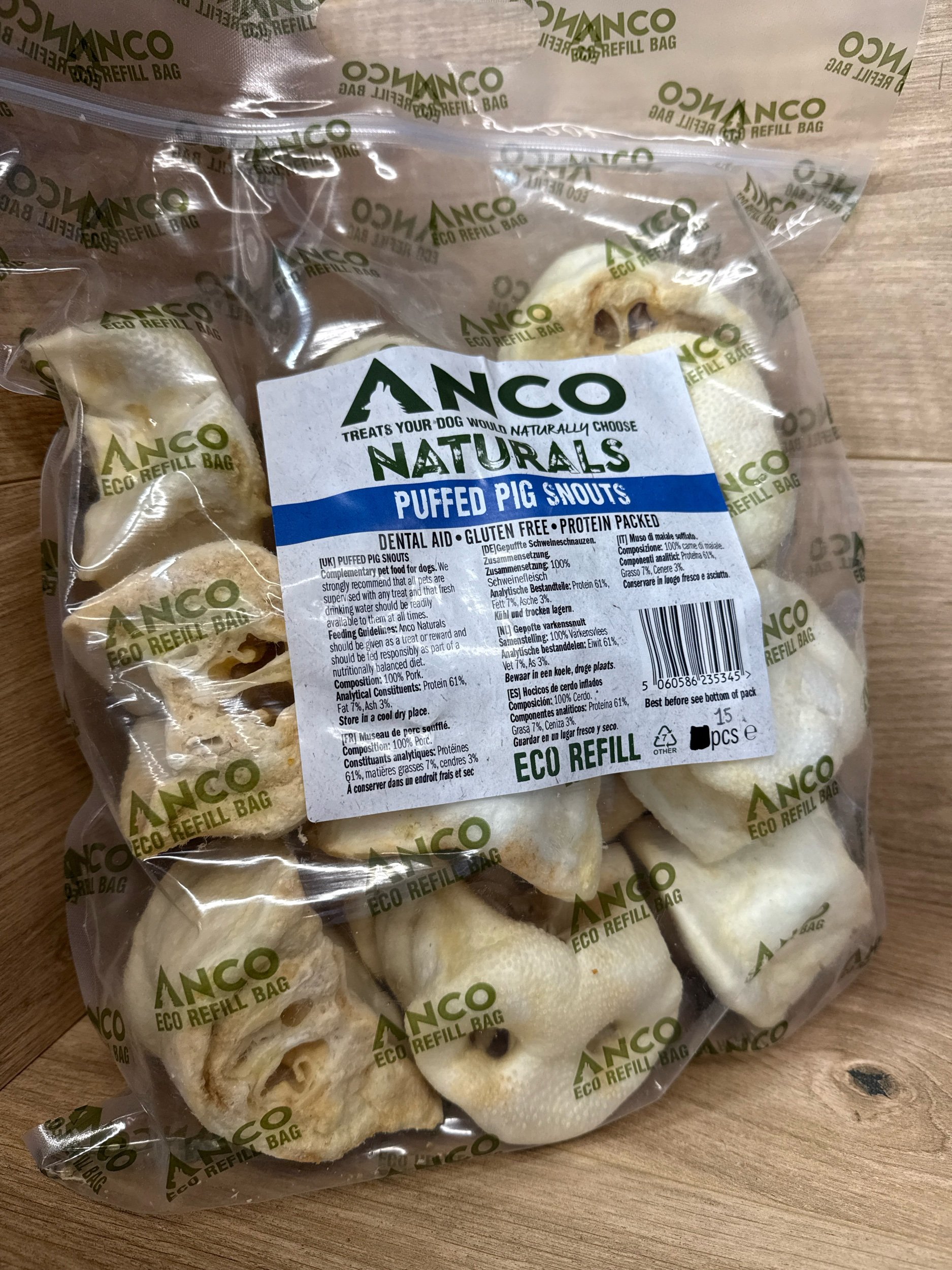 Anco Naturals Puffed Pig Snouts Eco-bag 15pcs BULK