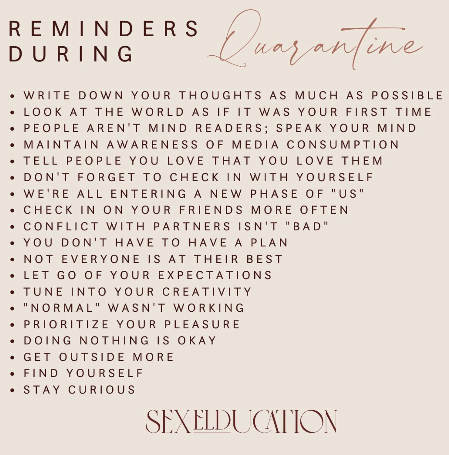 Reminders During Quarantine 