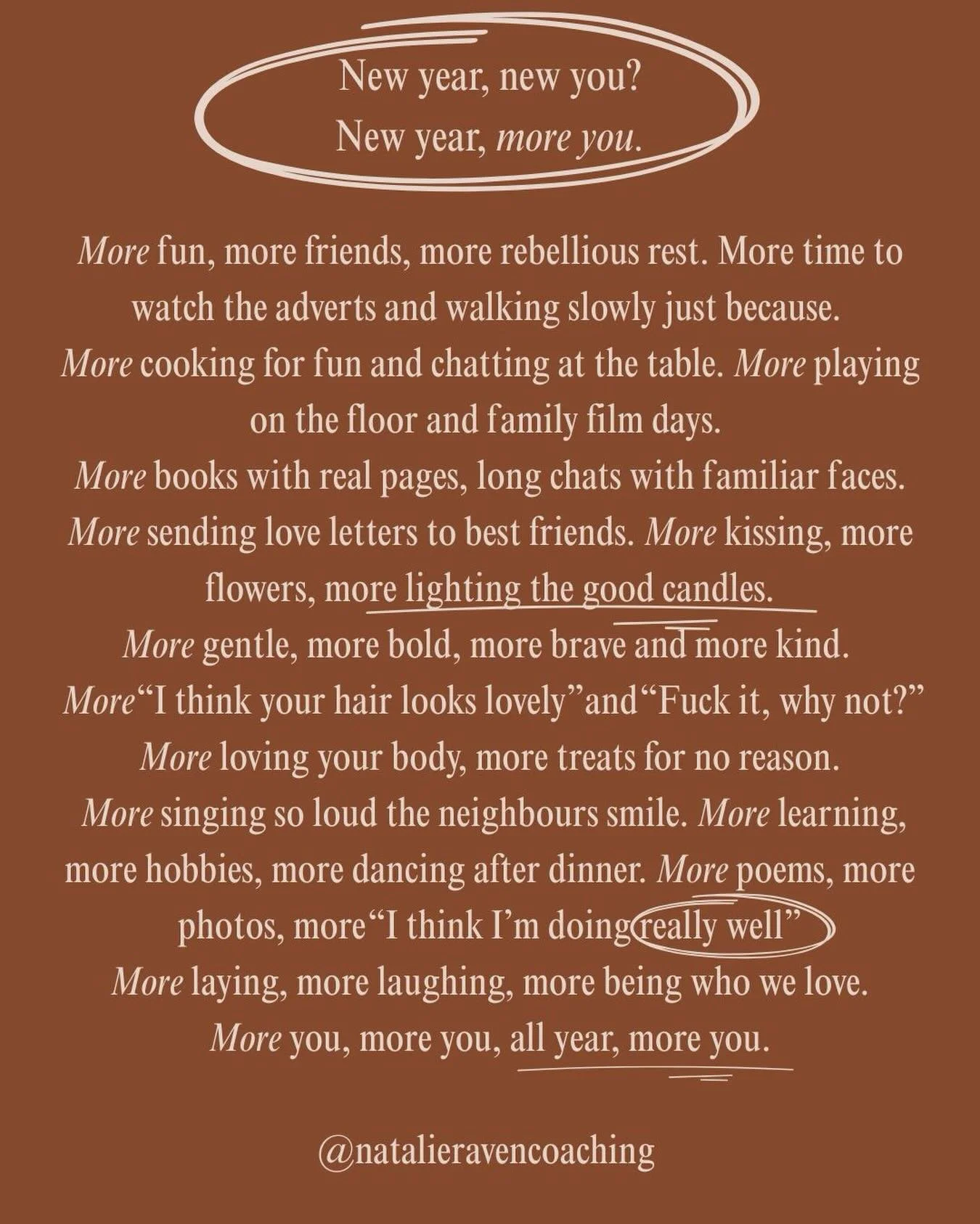 No new you necessary. So much of my work is helping people come back to who they are. I hope 2026 is full to the brim of YOU. ✨

New year | Poem | Burnout coach | Quote
