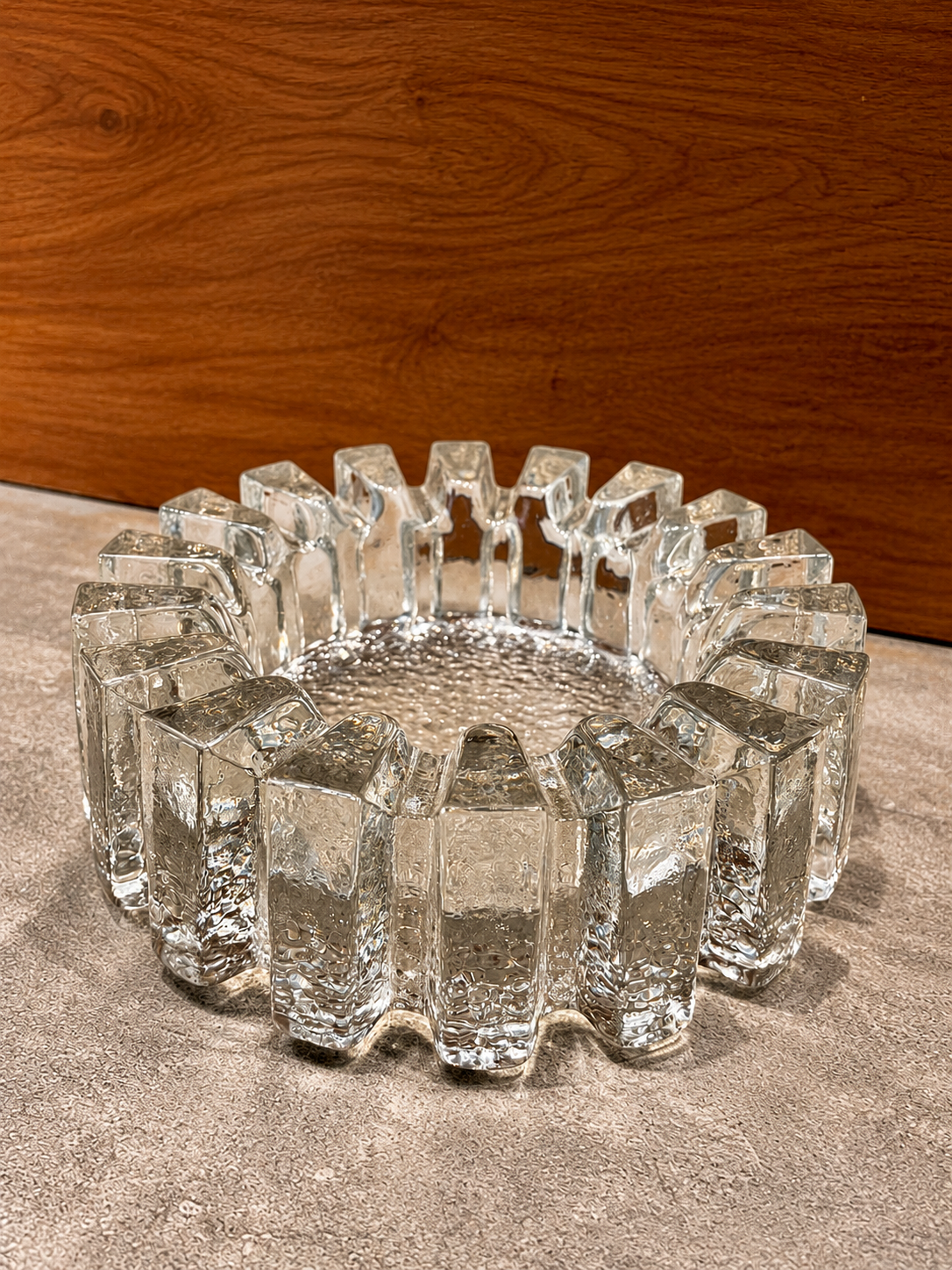 midcentury pressed glass brutalist ashtray dish