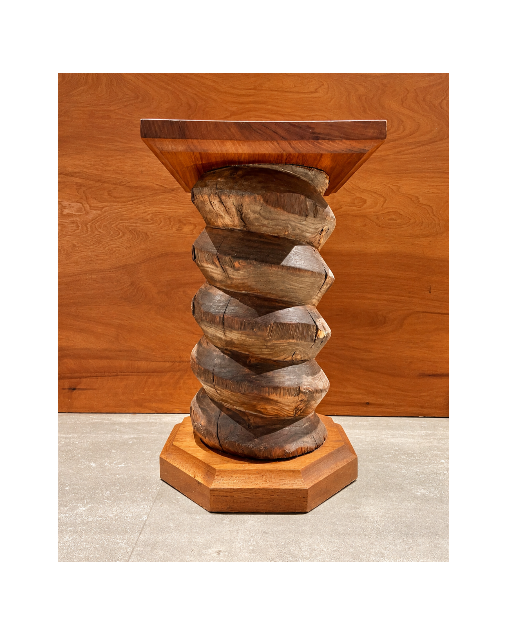 Vintage French solid oak twist plinth side table