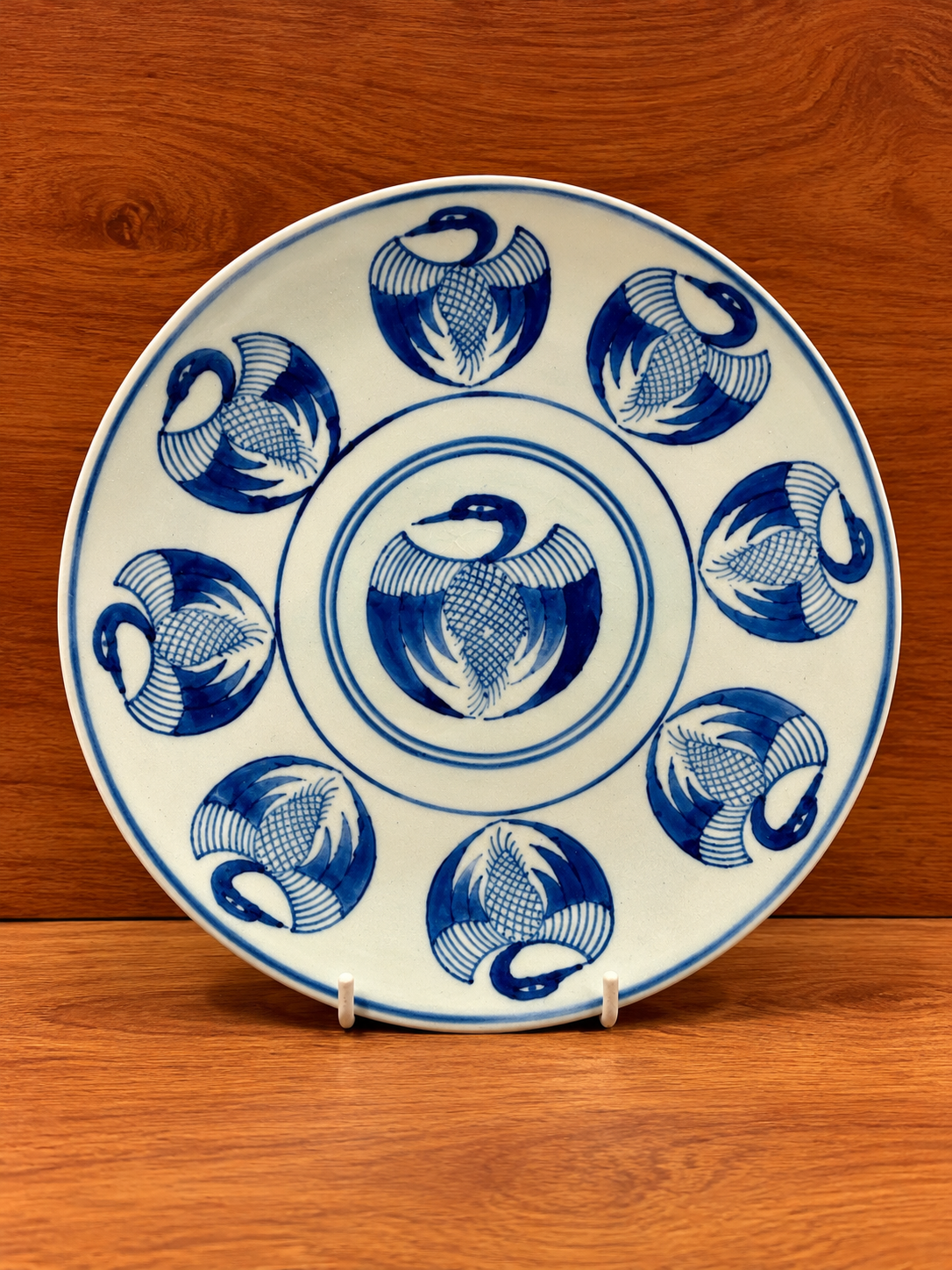 Chinese blue and white crane bird vintage plate