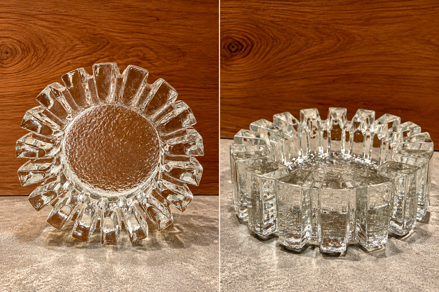 midcentury pressed glass brutalist ashtray dish