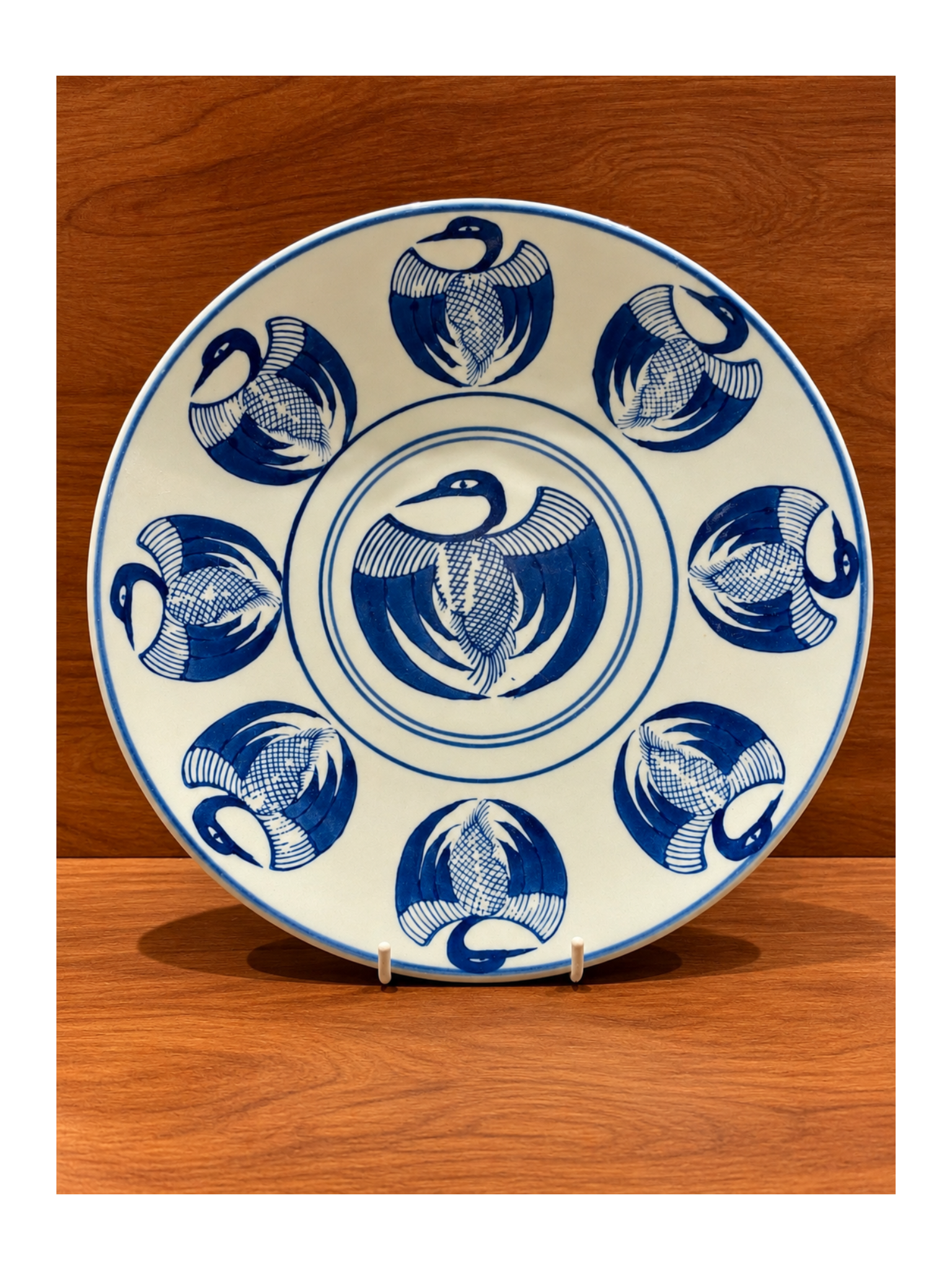 Chinese blue and white crane bird vintage plate