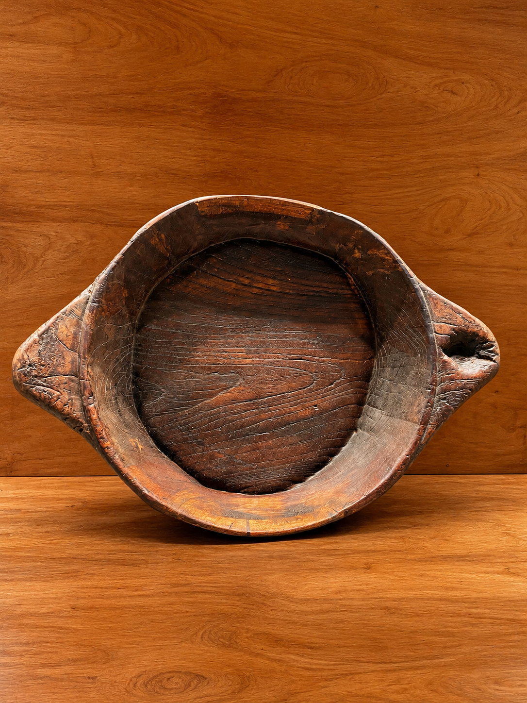 Vintage wood chapati bowl India