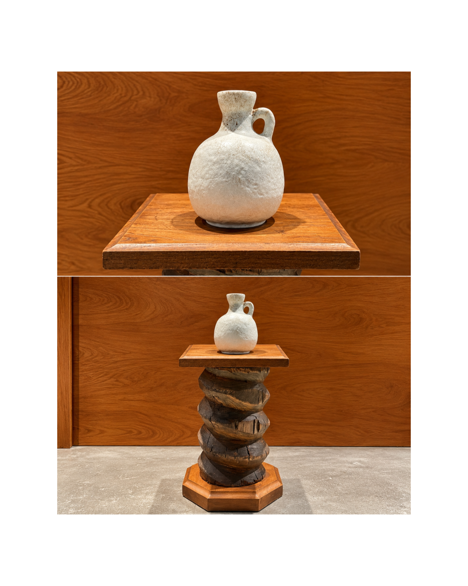 Vintage French solid oak twist plinth side table