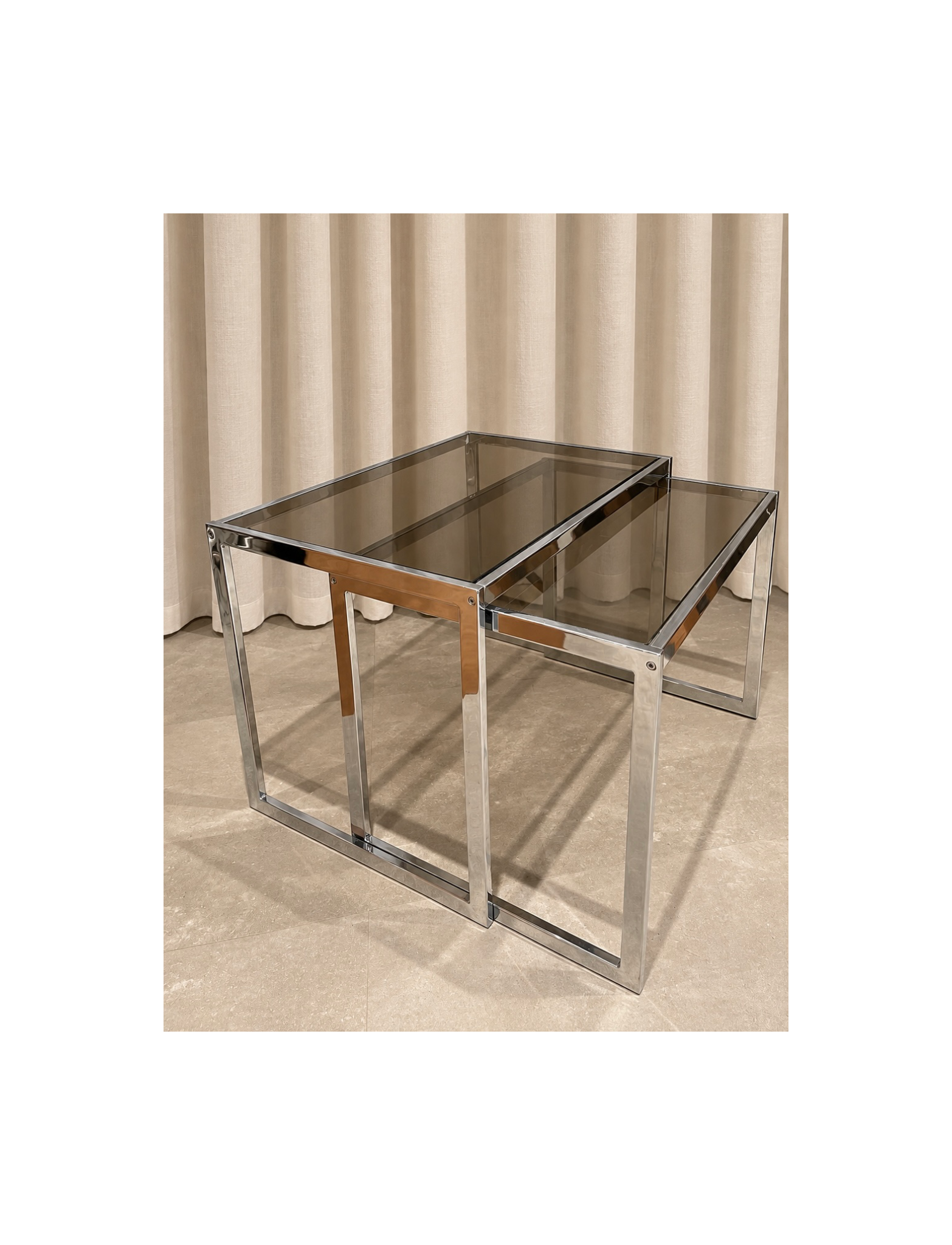 chrome and smoked glass nesting tables by Howard Miller
