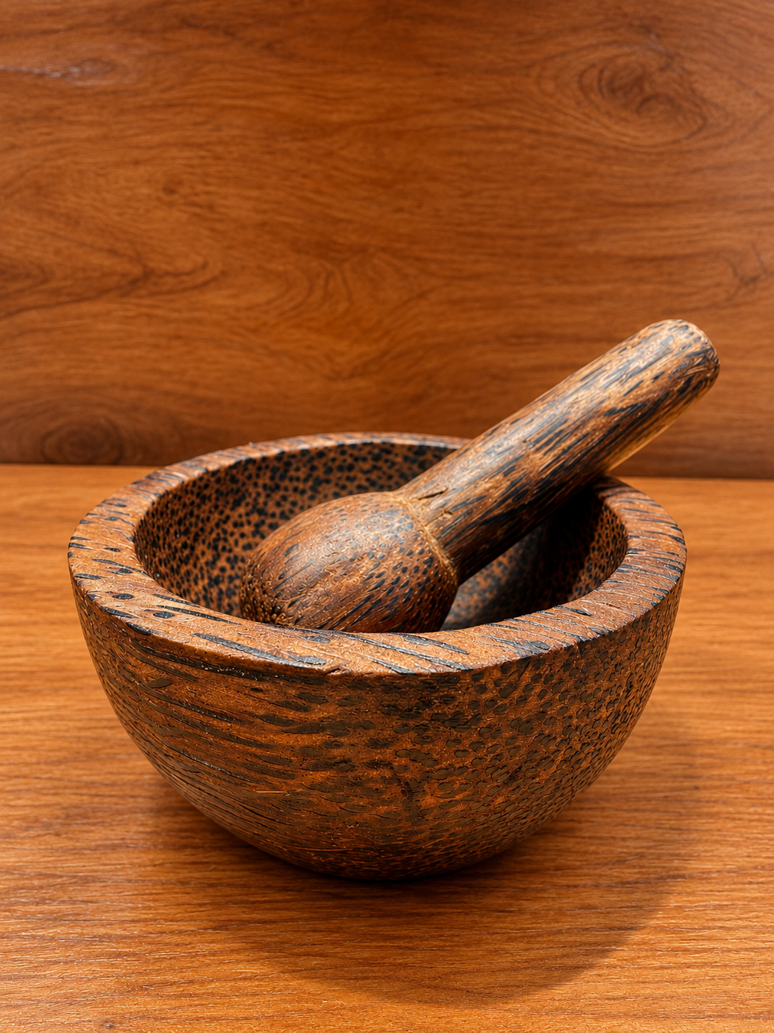 vintage wood mortar and pestle