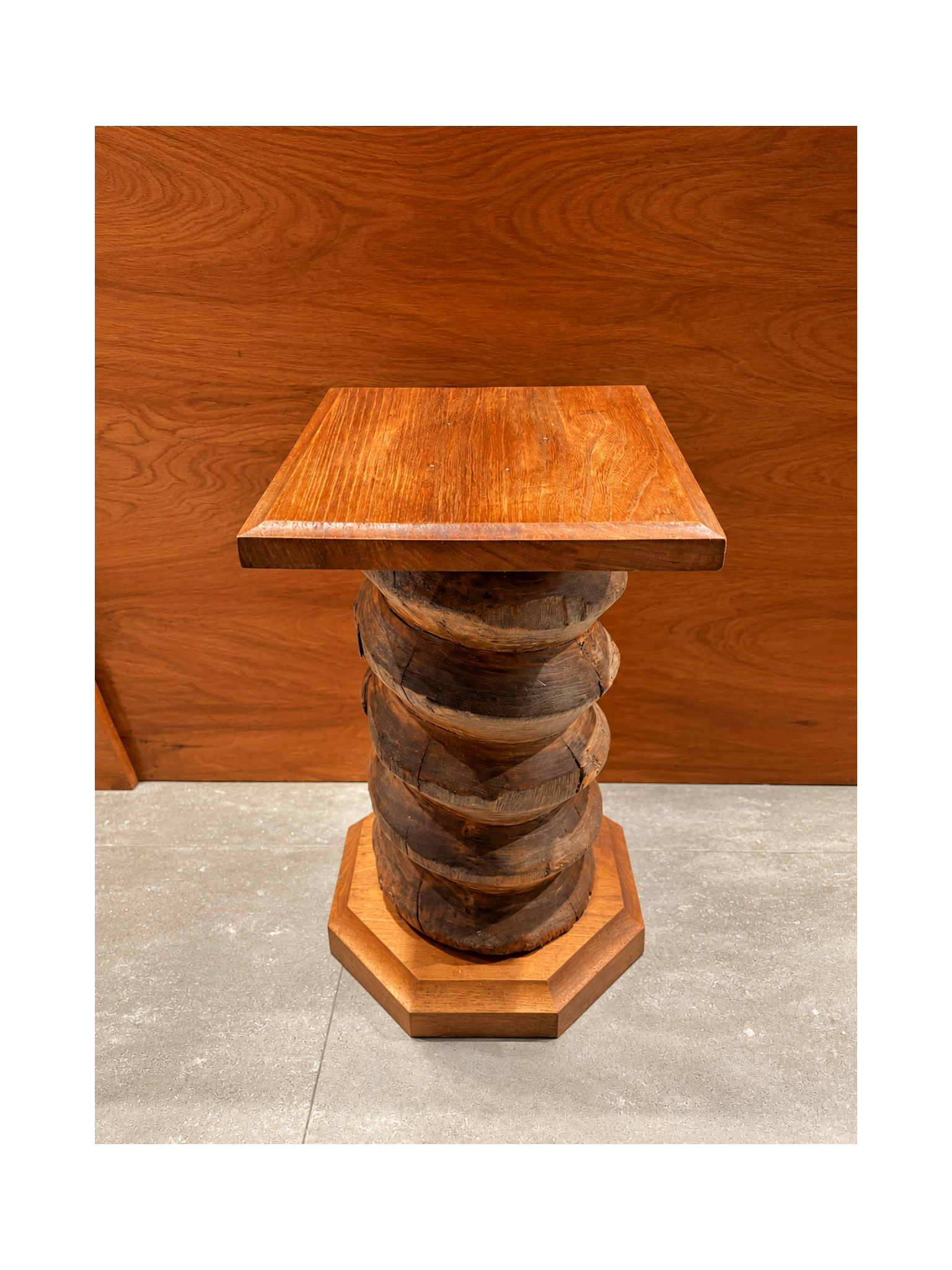 Vintage French solid oak twist plinth side table