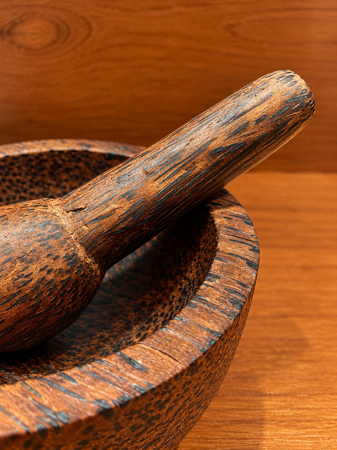 vintage wood mortar and pestle