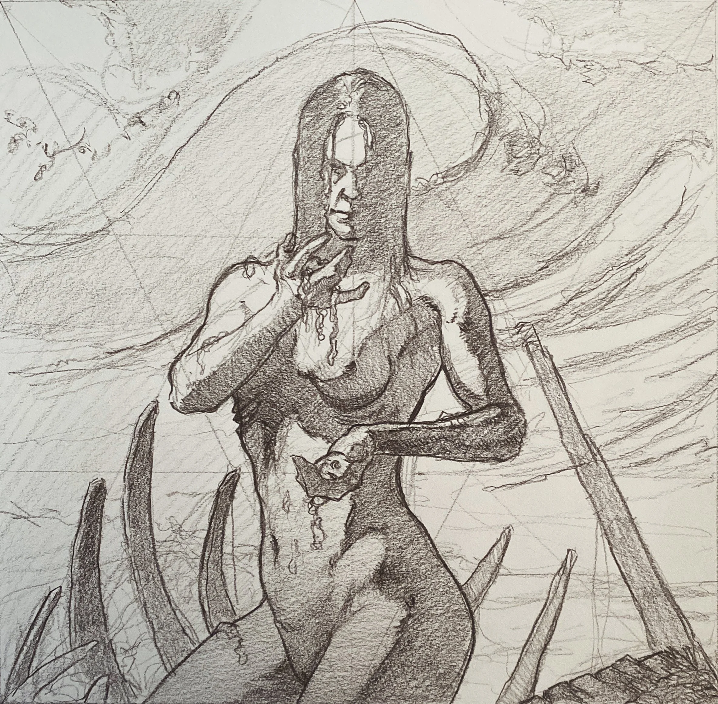 Cartoon for "Gifts from the Sea", sepia pencil on paper, 12" x 12"