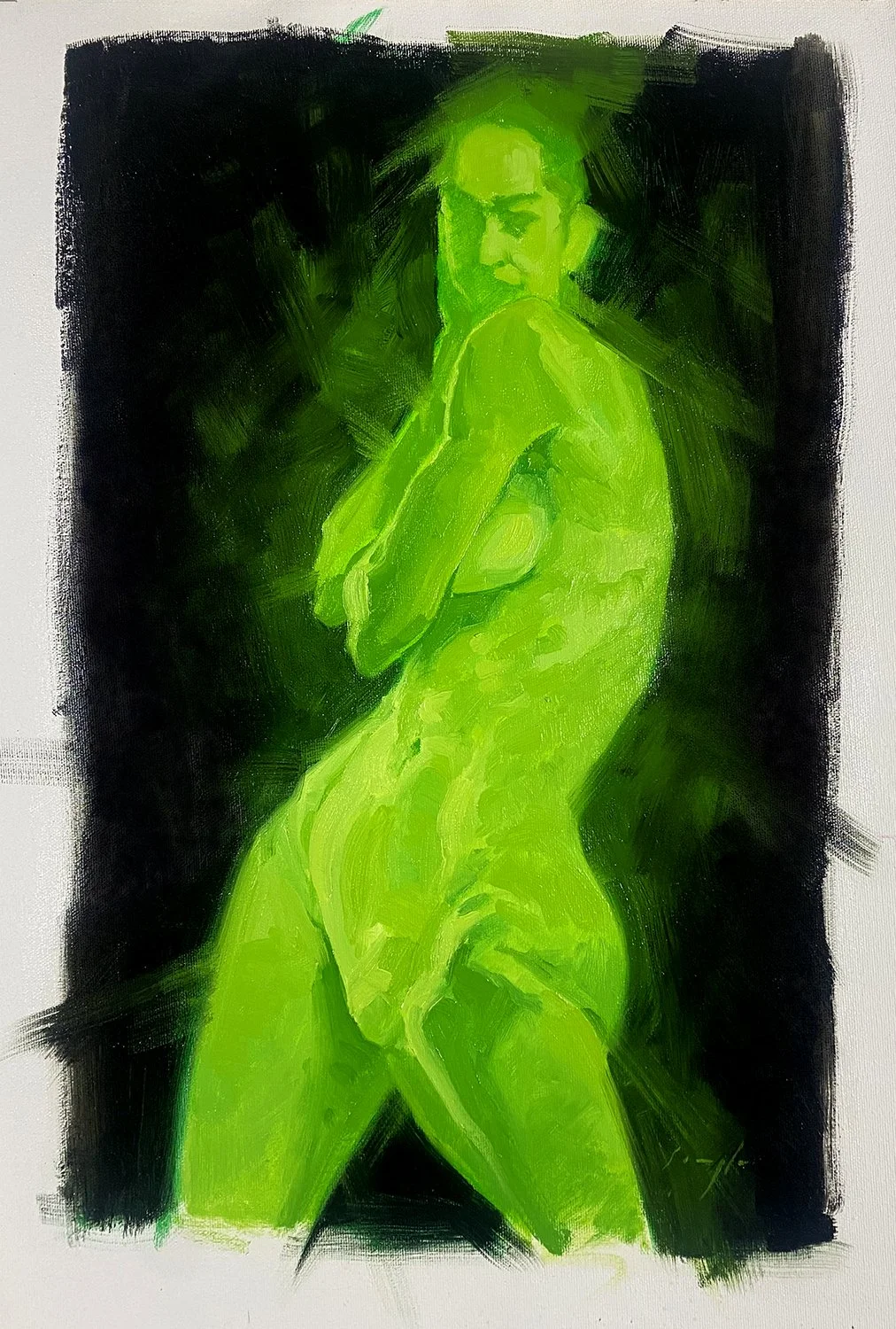 Meditation in Green - 1, oil on canvas, 12" x 20"
