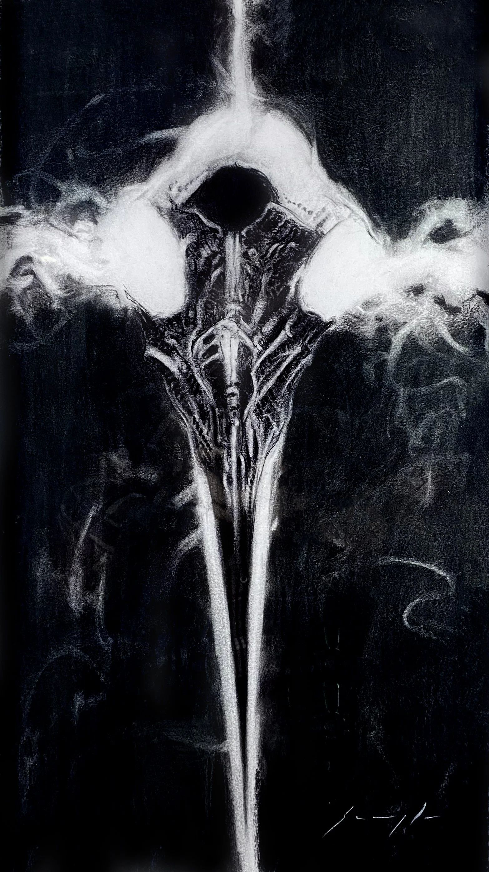 Conduit, charcoal on paper, 15" x 25"