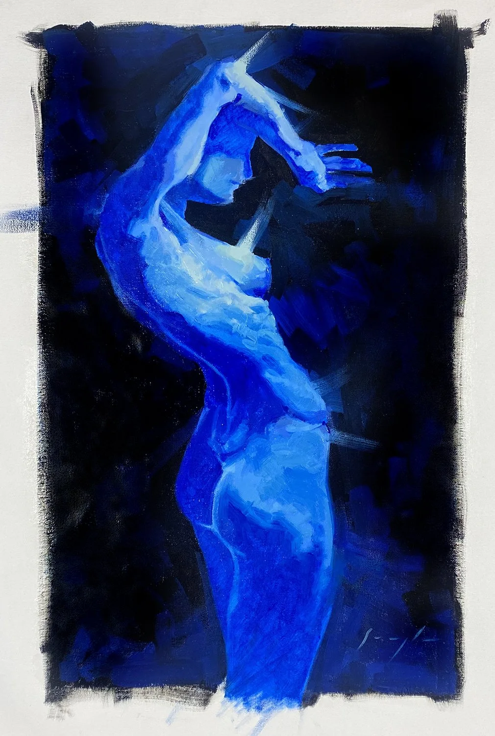 Meditation in Blue - 1, oil on canvas, 12" x 21"