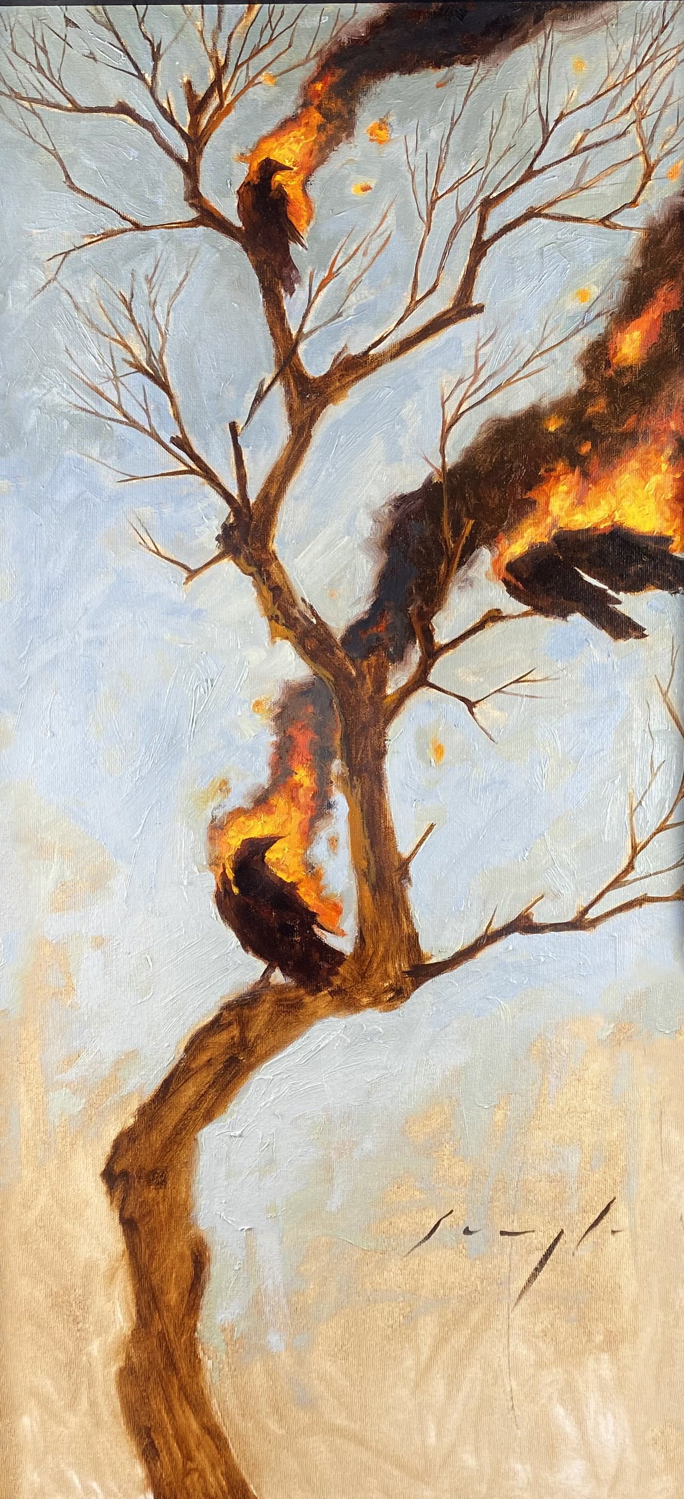 The Harbingers Waited, oil on canvas, 14" x 30"