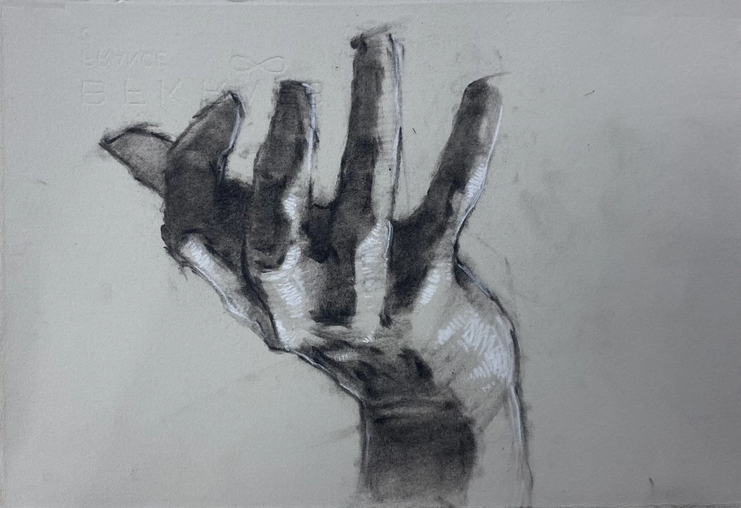 Hand Study, charcoal and chalk on paper, 7" x 11"