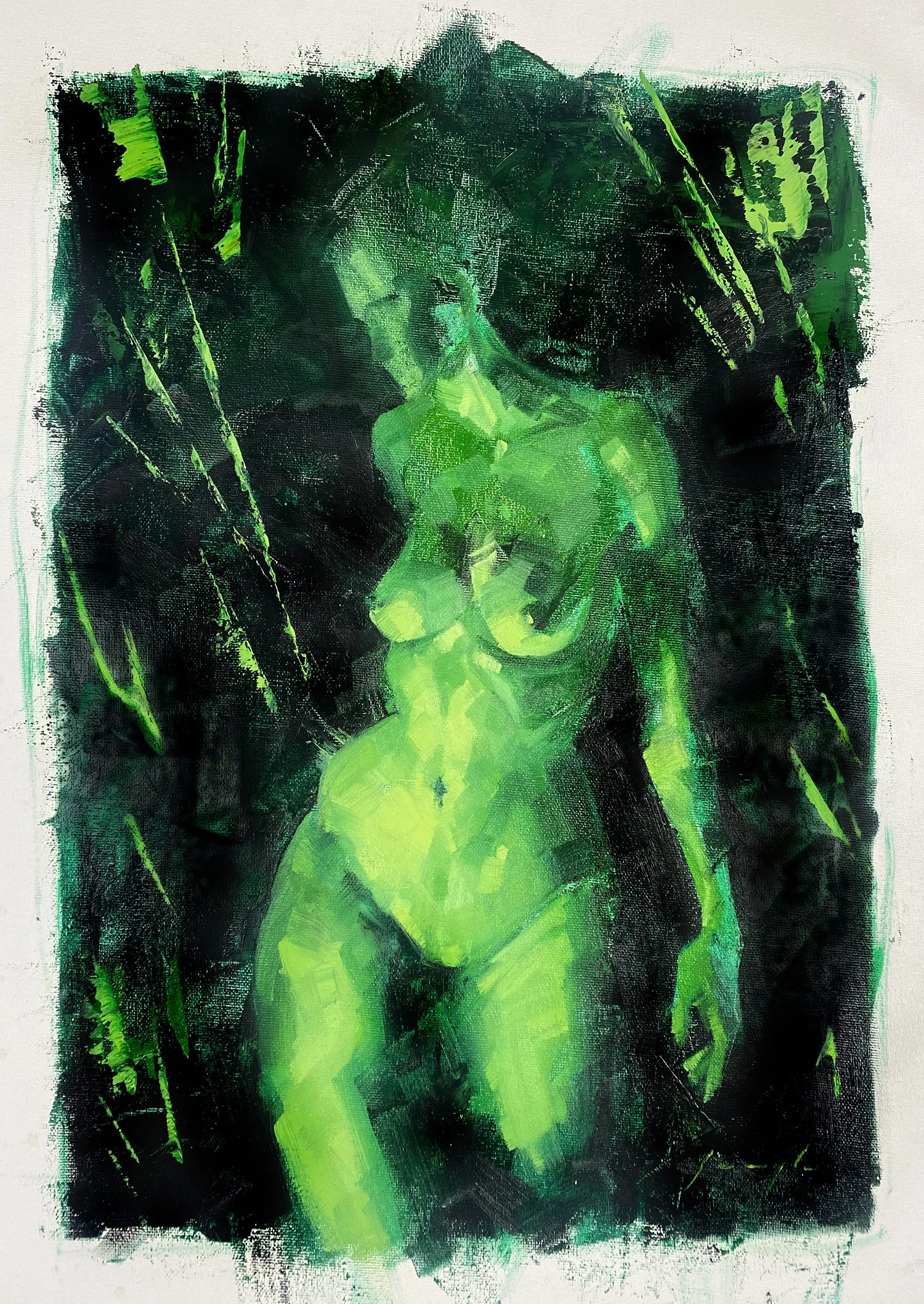 Meditation in Green - 2, oil on canvas, 12" x 18"