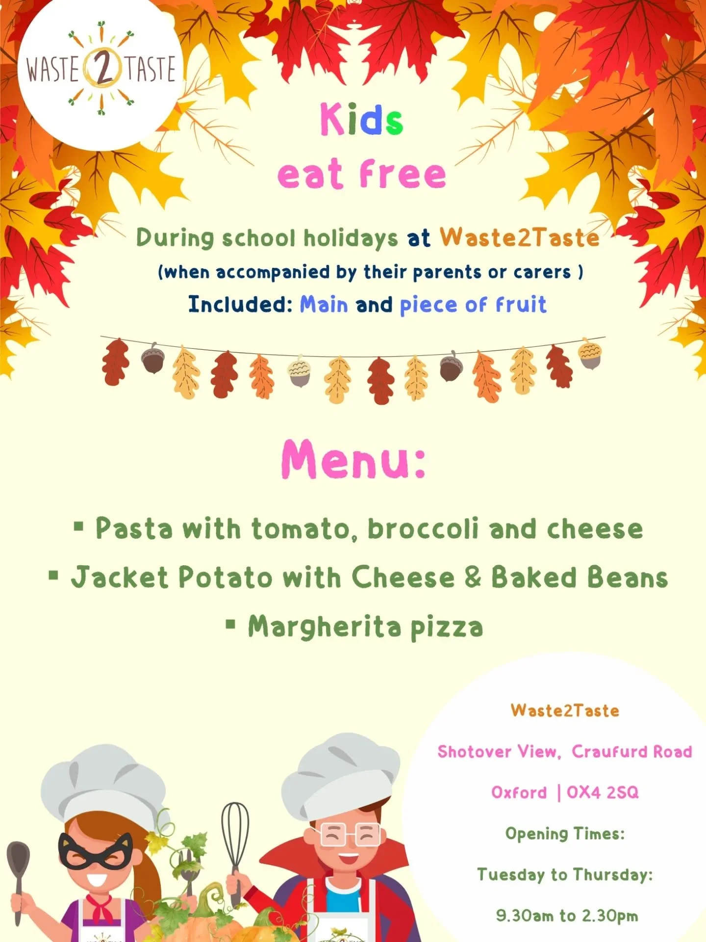 🔊FREE LUNCHES FOR KIDS AT WASTE2TASTE!🔊

We know that even in a wealthy city like Oxford many people rely on the free school meals to feed their little ones.

The rising cost of living at a national level, the  unaffordable rent prices in the local
