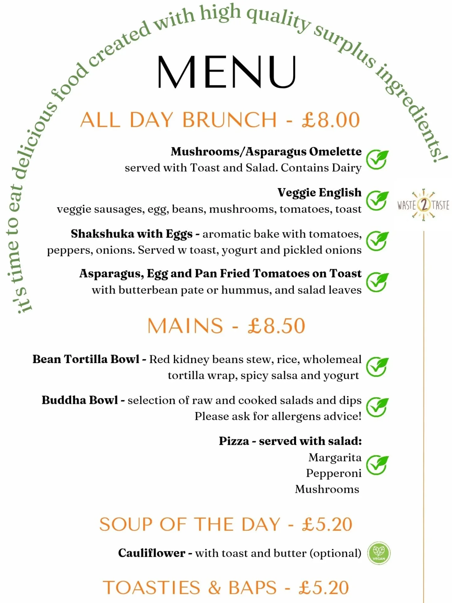 New week, new menu! The Waste2Taste community caf&eacute; is open for a new week of tasty treats with a conscience 😋🫶

Thanks to the @oxfordfoodhub for the lovely surplus ingredients! 

Pop in for lunch, brunch or just coffee and cake, and you'll b