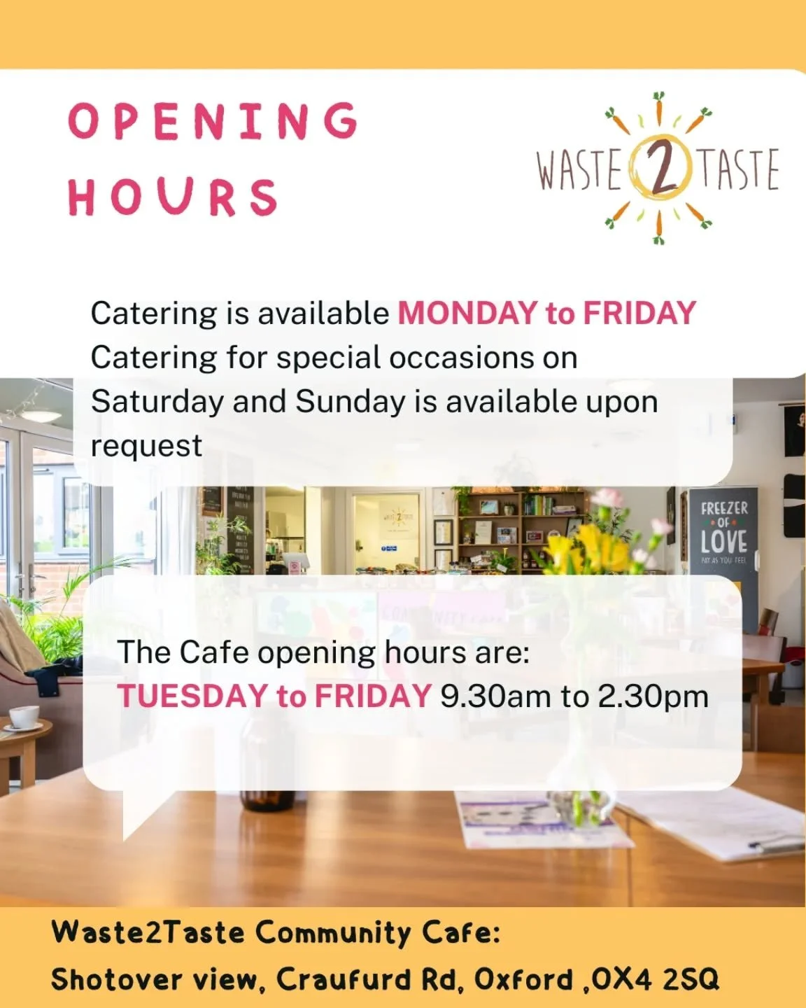 ✨ Happy New Year ✨
"May it be full of love, not fear.
Welcome to Waste2Taste 💛
Now open on Fridays too.
Open to all &mdash;
small or tall,
young or old.
Everyone is welcome.
Bring a friend,
or come just as you are.
Relaxed, creative gatherings.