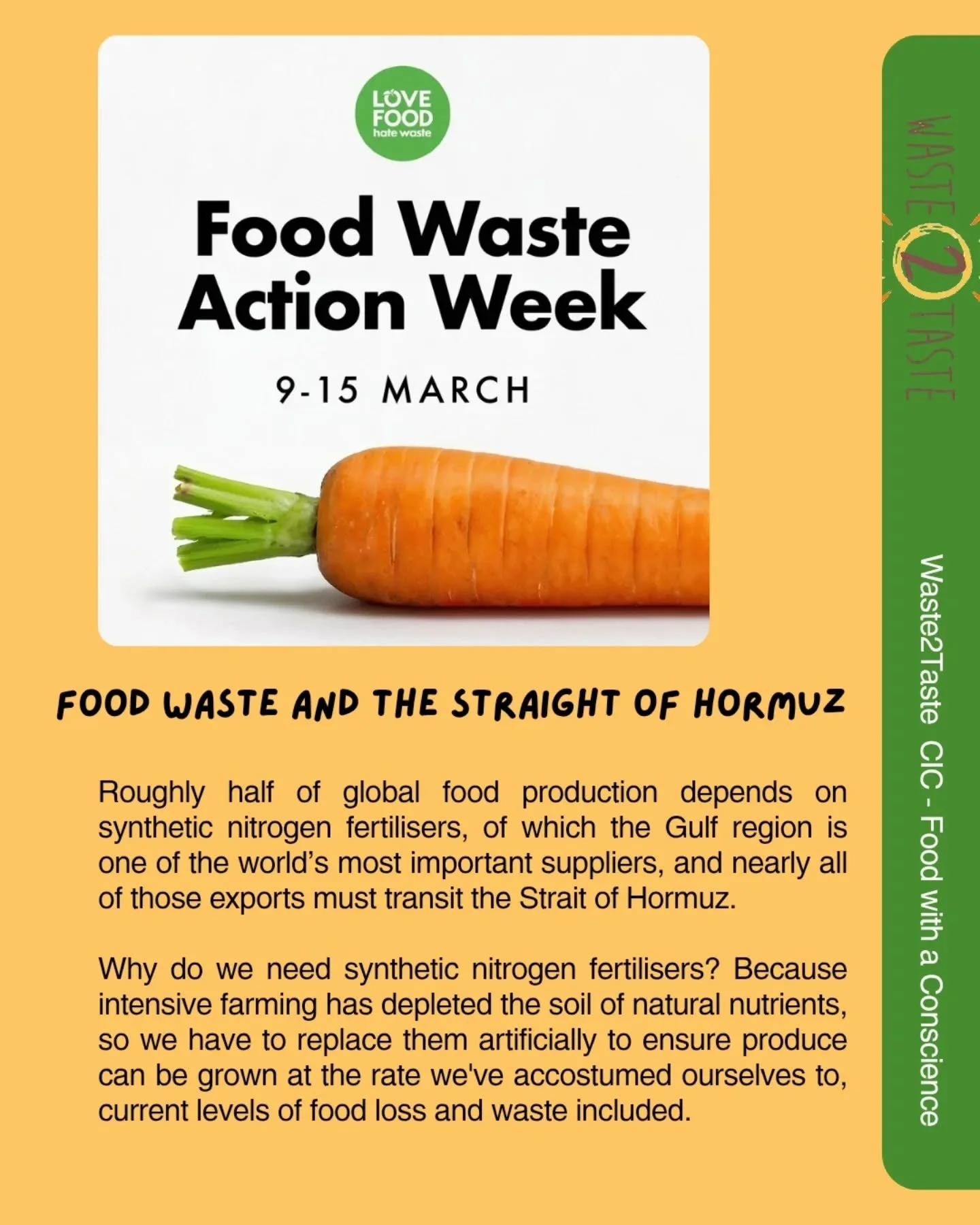 Chances are, because of current global affairs you've recently heard about the Straight of Hormuz.

Amongst many other products that transit through the Straight are most of the synthetic fertilisers used globally.

If approximately a third of food p