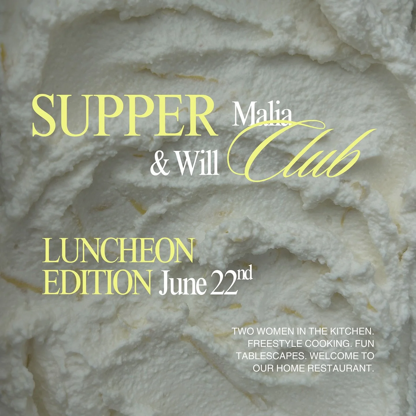 Edited: SOLD OUT! 
I&rsquo;m sorry to bother you but we&rsquo;re still ABSOLUTELY GLOWING from last week&rsquo;s third sold out Supper Club 🌶️🥵 So, to keep you well fed let us present to you Malia &amp; Will: LUNCHEON EDITION 

Kick off with an ape