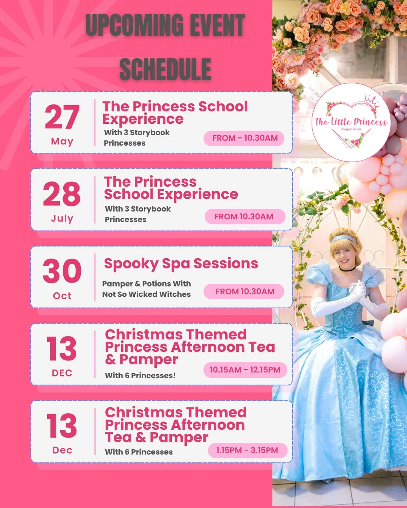 We have updated our event schedule for 2026! Tickets are now available to purchase from our box office: 
https://bookwhen.com/enchantedevents

Link in bio 

#princessschool #princessevents #thingstodowithkids #littleprincess #kidsevents