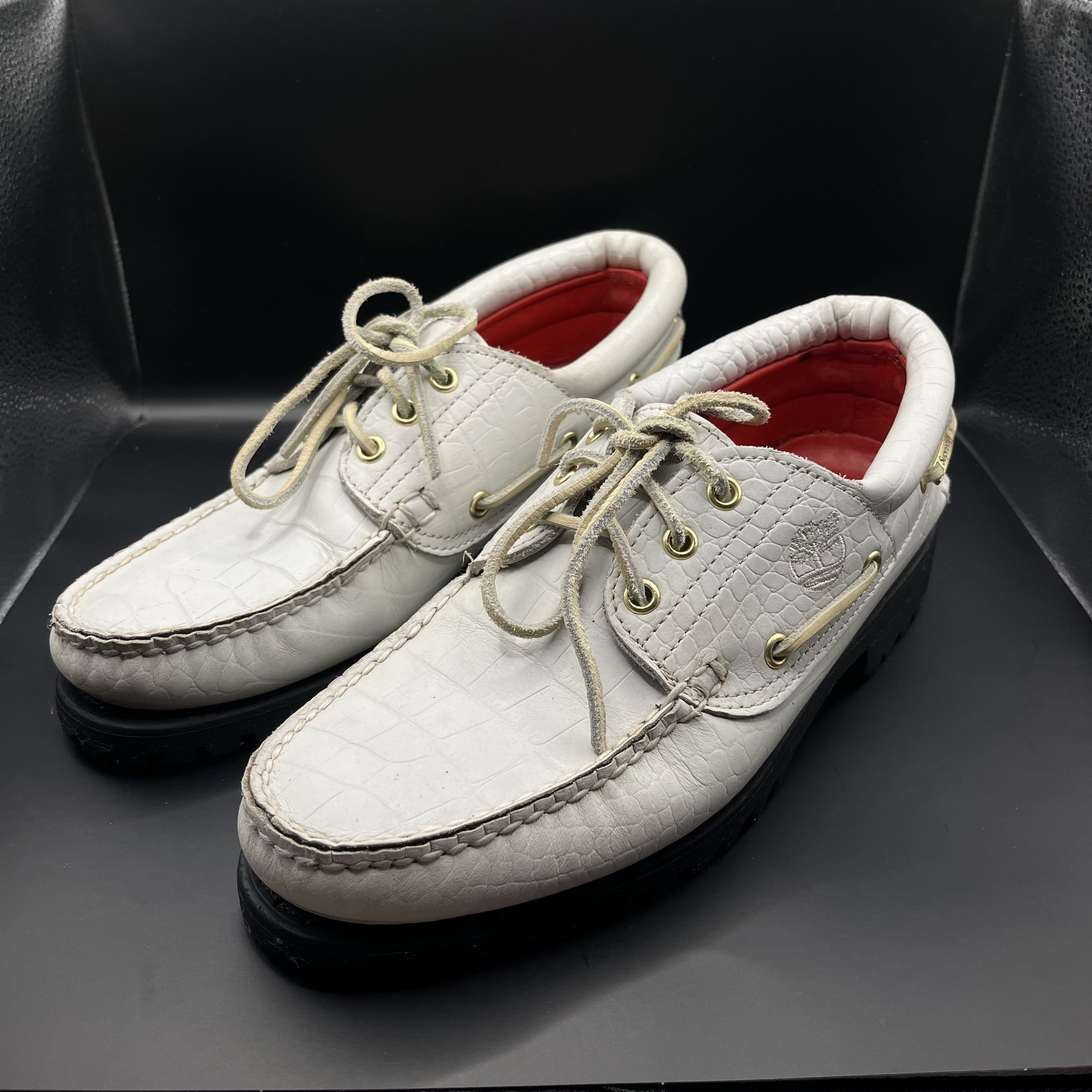 Supreme × Timberland White Croc-Embossed Handsewn Boat Shoes