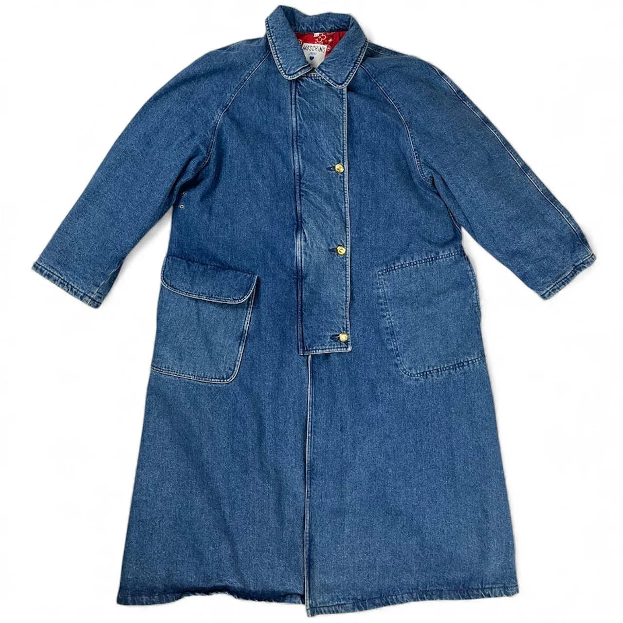 Moschino Jeans 1988 blue denim red paisley lined padded coat