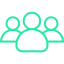 Icon of three abstract people figures standing together.