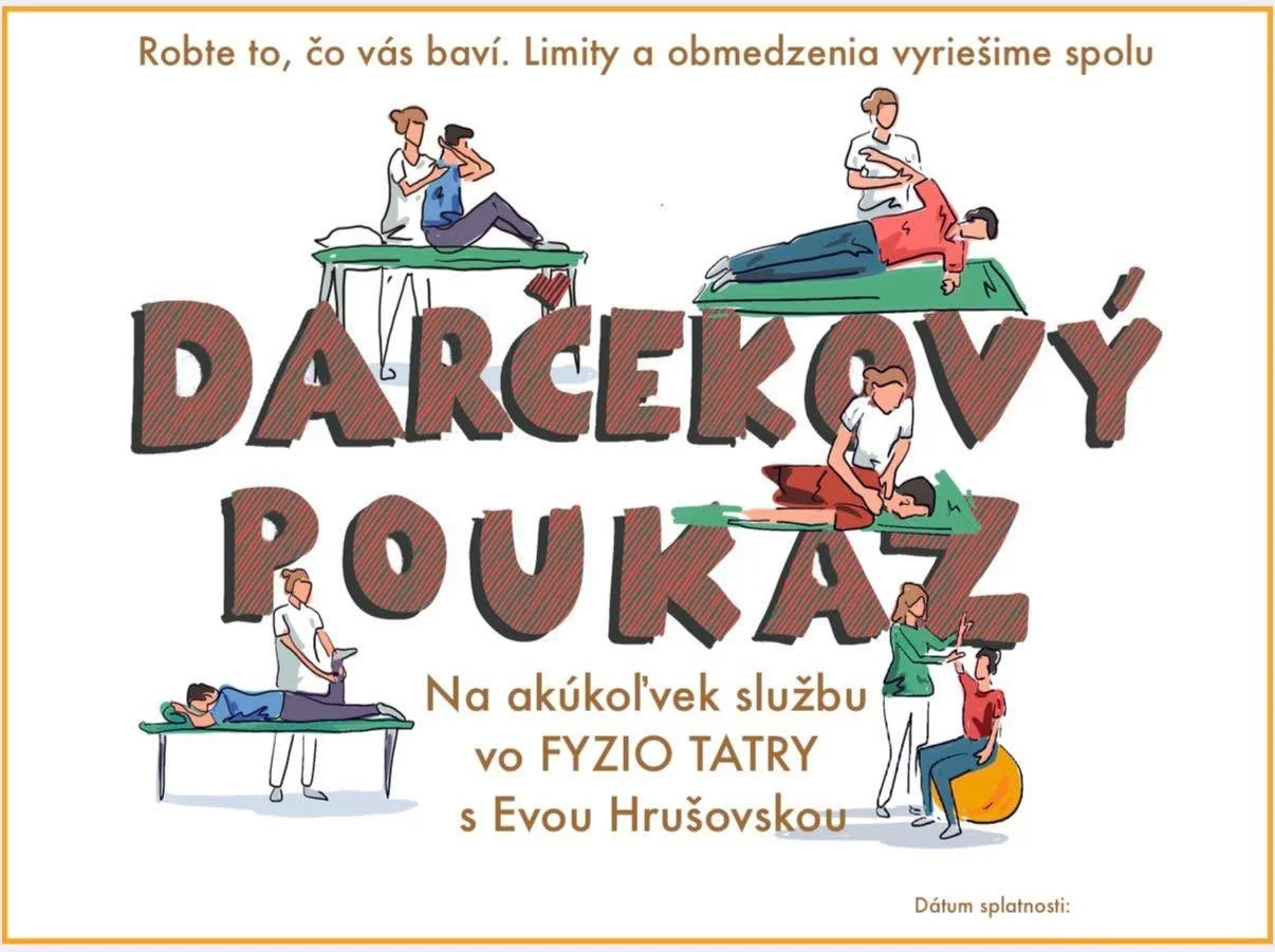 Ahojte, ak by ste rozm&yacute;&scaron;ľali nad darčekom pre va&scaron;ich bl&iacute;zkych, prid&aacute;vam in&scaron;pir&aacute;ciu.
V kr&aacute;snych priestoroch v centre Vysok&yacute;ch Tatier.

https://www.fyziotatry.sk