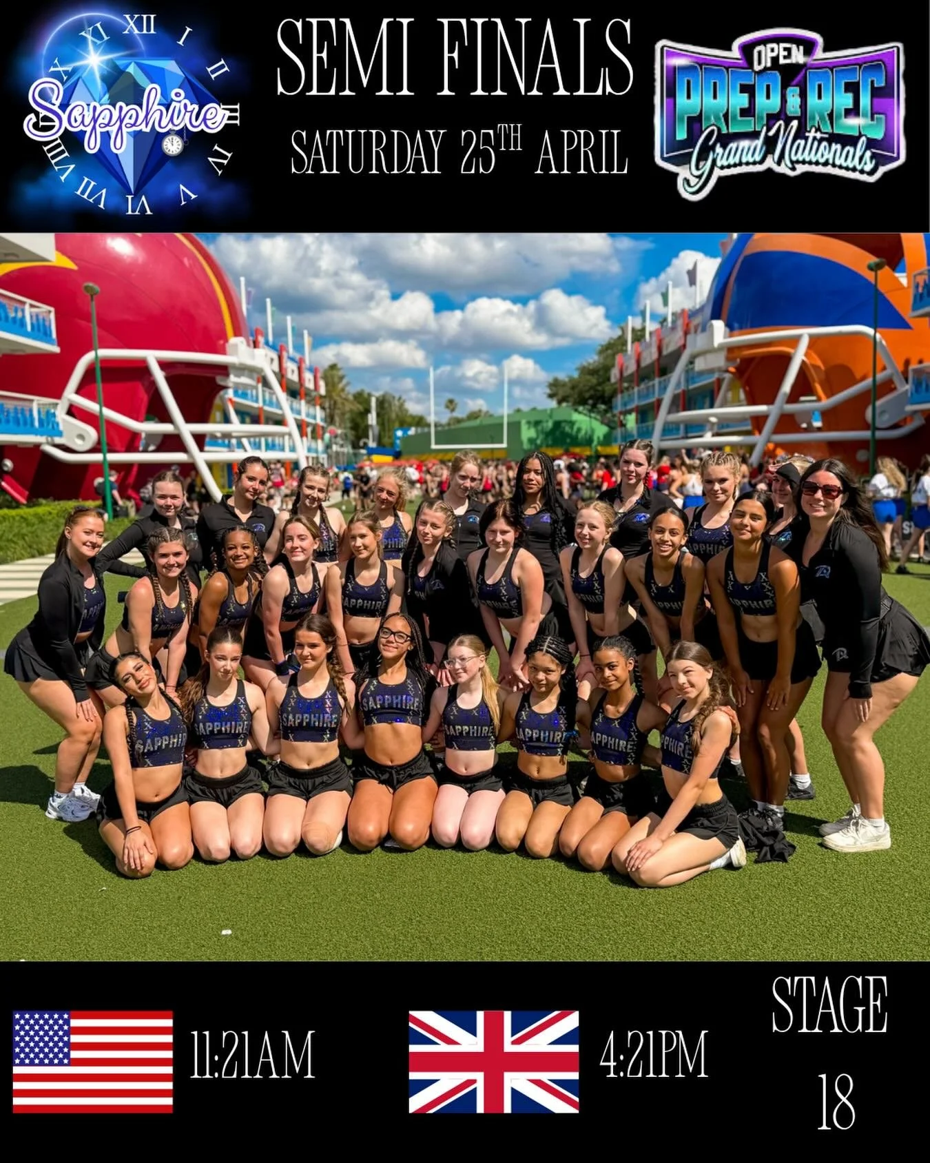 We cannot wait for our girls to show the world what they&rsquo;re worth!💙 

Watch Sapphire live at https://www.echeer.tv/open-channel

#bracknellcheer #cheerleading #cheerteam #florida cheerleadingcompetition