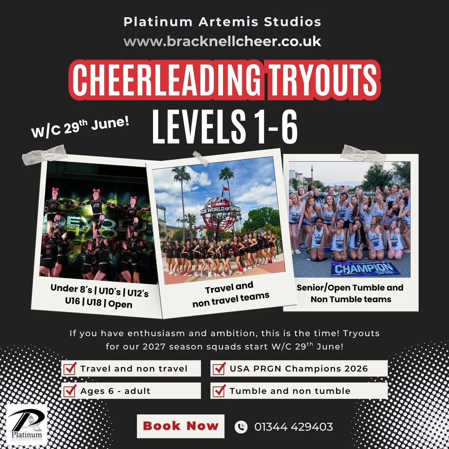 🚨 TRYOUT booking now open! Ages 6 to Adult. Bracknell training. Tumble and non Tumble. 🏆🇺🇸PRGN Champions 2026! Tryouts W/C 29th June.

https://bracknellcheer.co.uk/tryouts

#BracknellCheer #CheerleadingUK #CheerTryouts #CheerSquad #UKCheer #Cheer