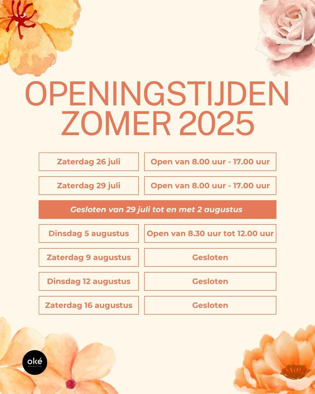 📅 Tip: Deze hele zomer verzekerd zijn van een mooie look? Deze week en volgende week hebben we ook nog een paar plekjes vrij. Voor de weken daarna: boek op tijd je afspraak! 🌸🌺