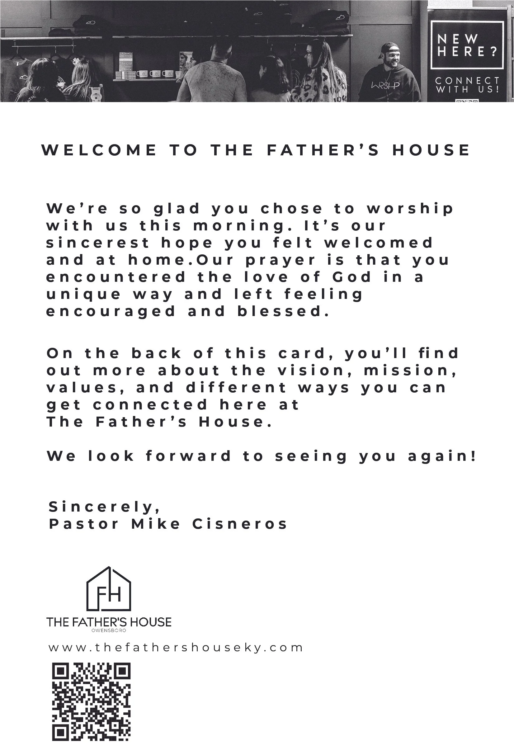 The Father's House First-time Guest Card Back