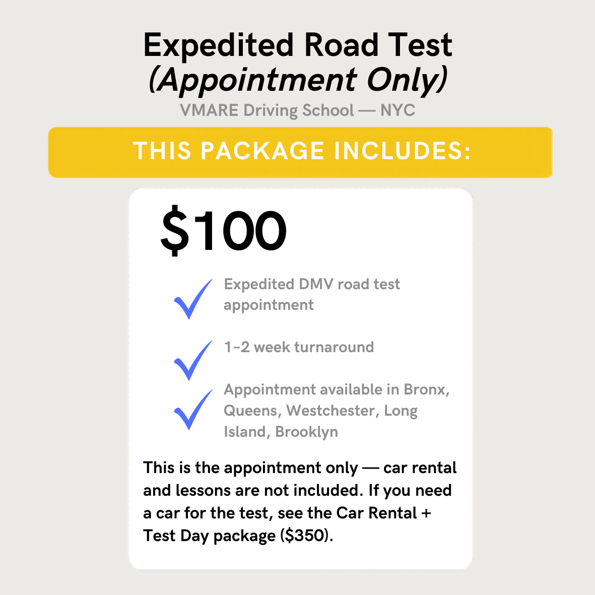 Expedited Road Test (Appointment Only)
