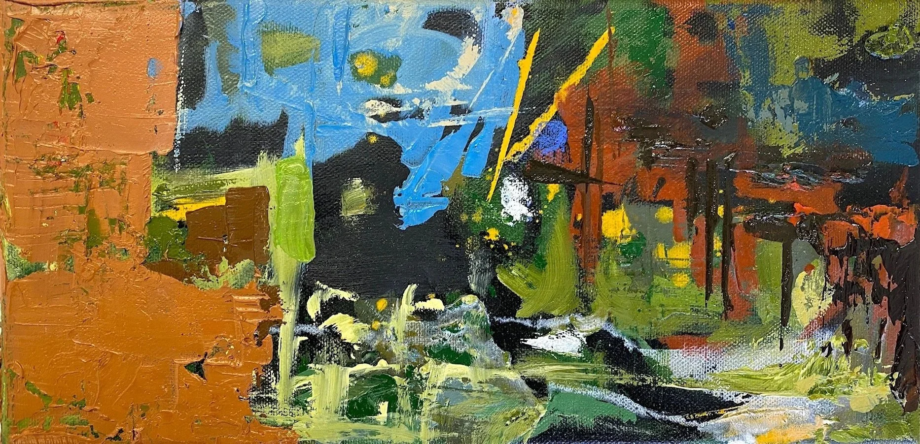 SOLD Porthgain Green - W 33cm, H 18cm. Framed. Oil on Canvas