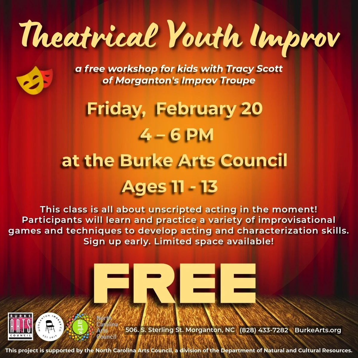 Theatrical Youth Improv w/ Tracy Scott Ages 11-13. This Session is Full