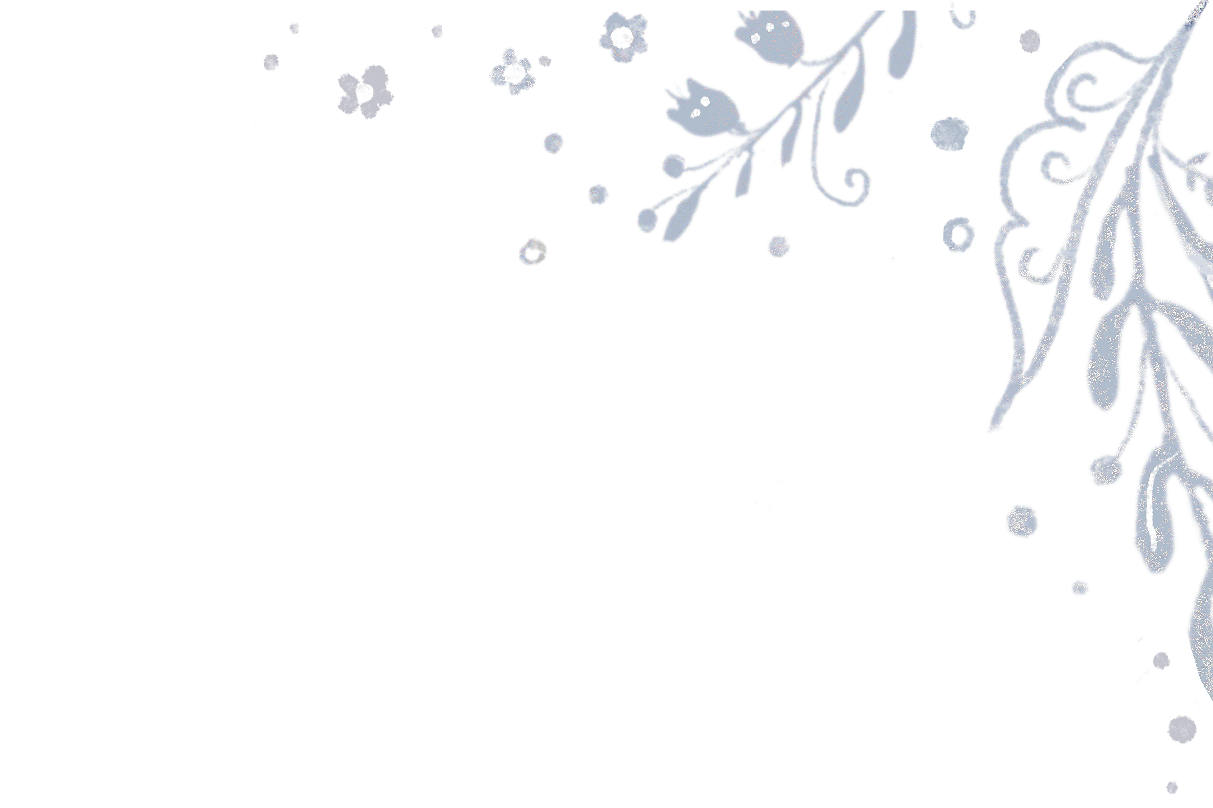 Decorative night scene with blue flower and branch patterns, white dots, and sparkles on a black background.