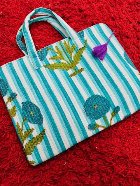 Handmade Block-Printed Padded Laptop Bag (12” x 16”)