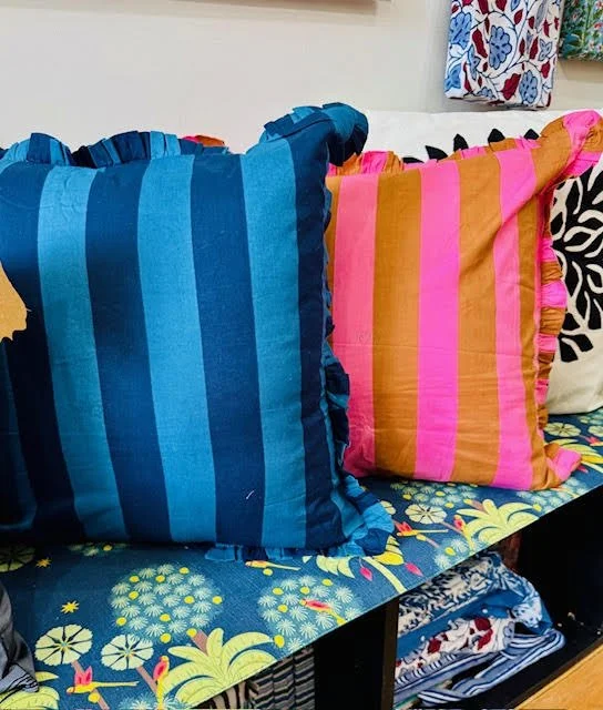 Blue and Pink Striped Cushion Cover