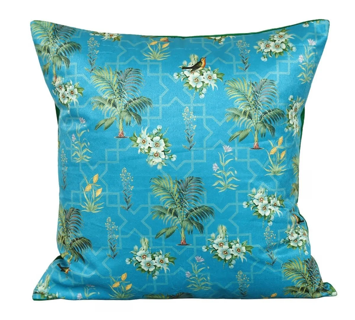 Velvet Blue Palm Trees Cushion Cover