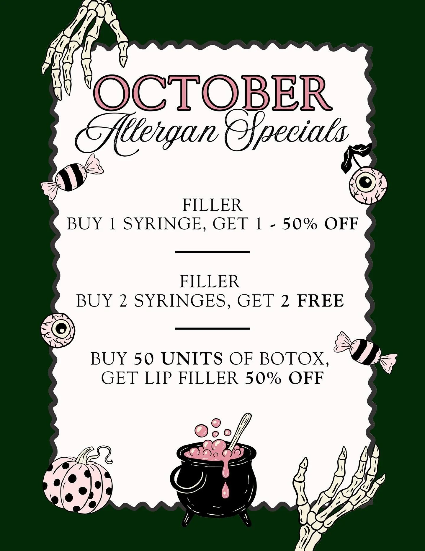 Spooky Bootox Specials are here 👻💉

🎃 Book with the link in bio 
🎃 Call (855) 456-9869
