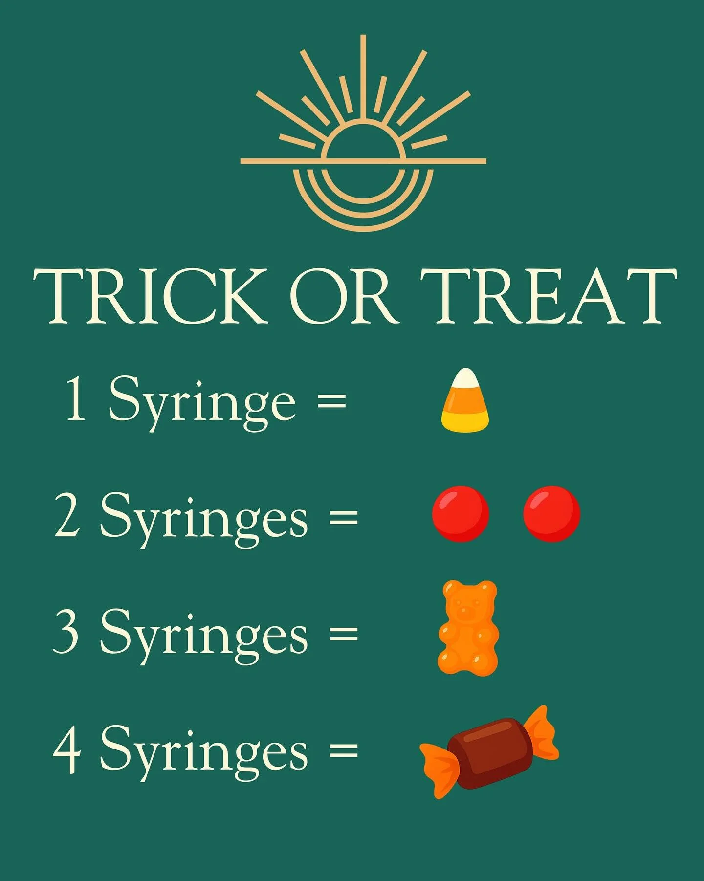 All treats no tricks. π Let's talk about how much filler is actually in a syringe! 
π½ 1 syringe = the volume of 1 candy corn. 
π¬ 2 syringes = 2 skittles
π 3 syringes = 1 gummy bear
π« 4 syringes = 1 tootsie roll
A syringe is a 5th of a teaspoon