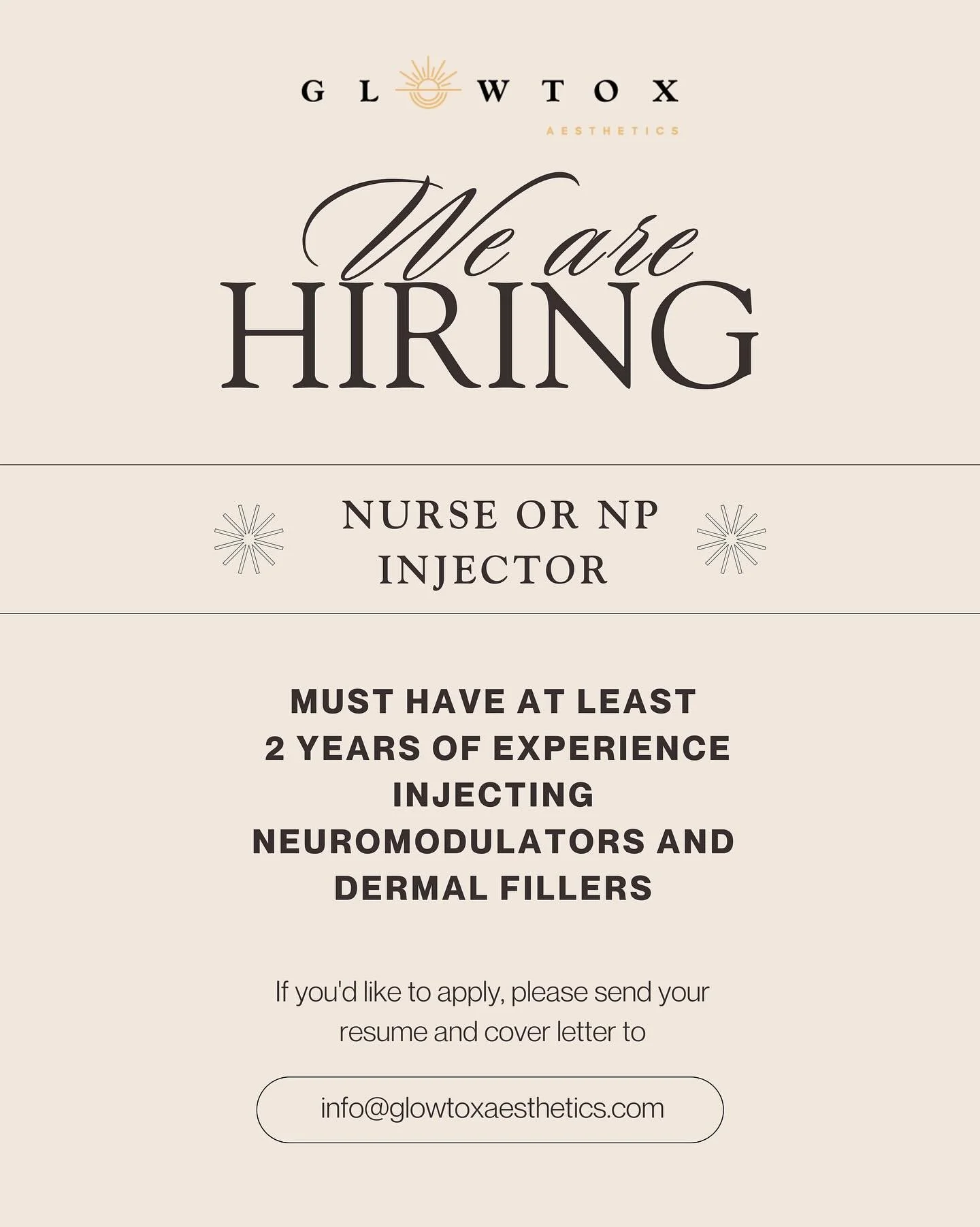We are expanding! So excited to start our search for a new member of the Glowtox team ✨
