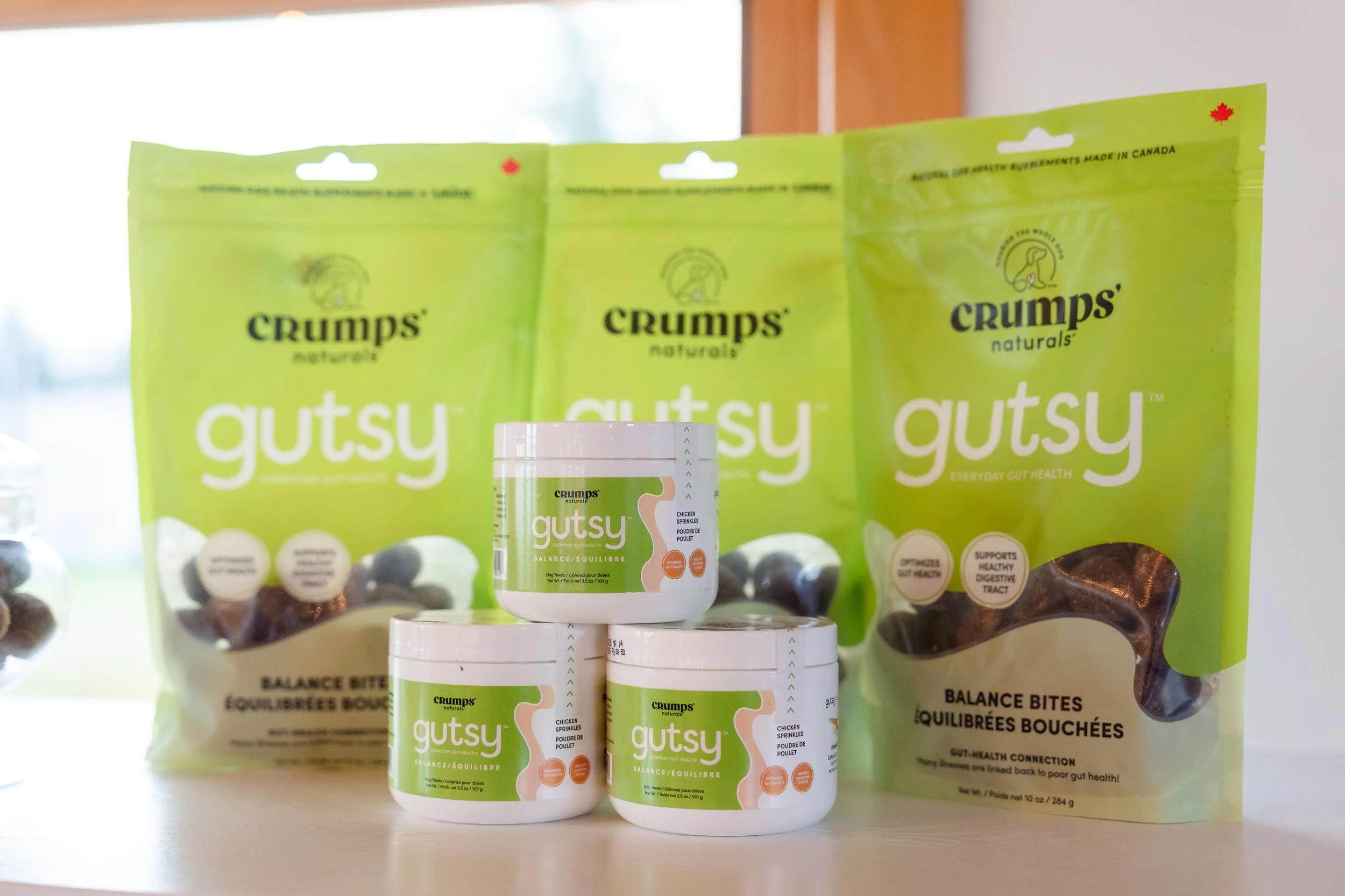 Display of Gutsy products, including Balance Bites and supplements, showcased at the Gutsy – The Hive event.
